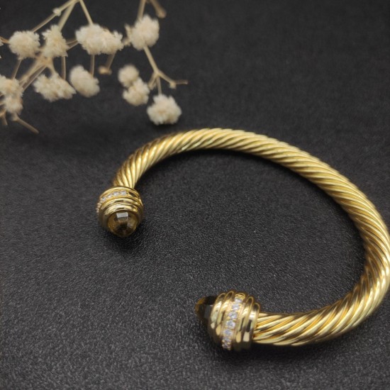 Hl76A20David Yurman 7mm金色镶嵌石褐色钻头手镯。建议适合佩戴的手围16-20cm