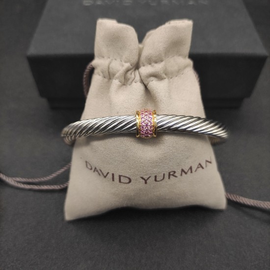 Hl76A20David Yurman 7mm银色金圆珠粉钻手镯。建议适合佩戴的手围16-20cm