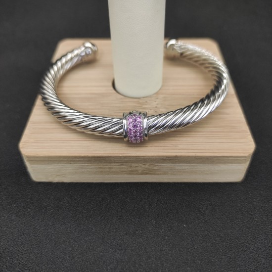 Hl75A20David Yurman 7mm银色圆珠粉钻手镯。建议适合佩戴的手围16-20cm