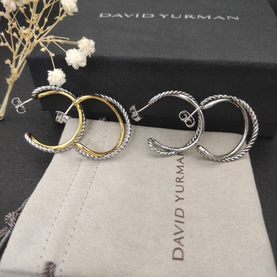 Hl76700 David Yurman 交叉扭线耳环，分色合银色两款，内径约2.5cm 分色