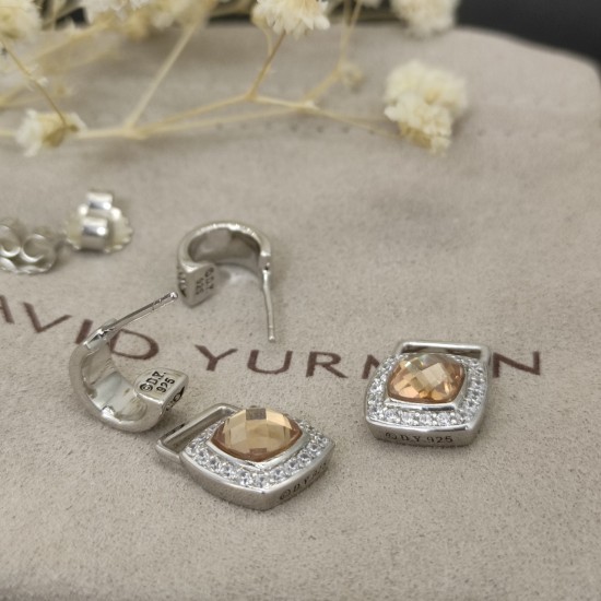 Hl75800David Yurman  主石7mm 四方钻纽线分件耳环、紫、红、蓝、黑、黄、香槟、绿、白玛瑙、白钻九种款式