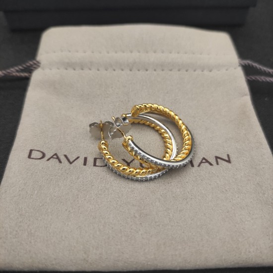 Hl76750David Yurman  纽线镶钻耳环。分色，银色，黄金色三款。 内径约2cm