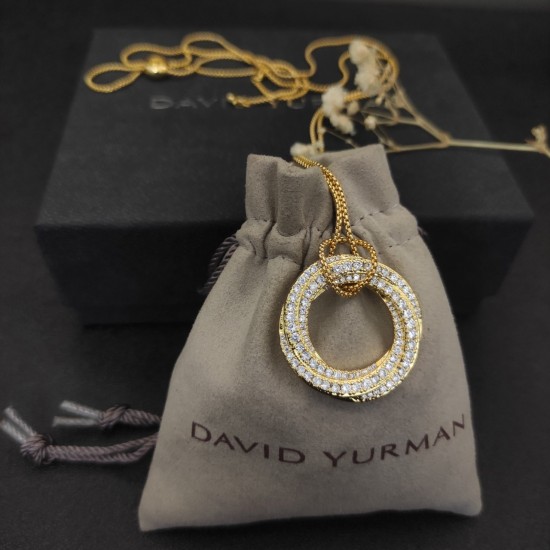 Hl76A10David Yurman 30mm黄金色圆形满钻项链。 链条粗1.5mm，长度90cm可调节