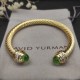 Hl75A20David Yurman 7mm金色镶嵌石浅绿钻头手镯。建议适合佩戴的手围16-20cm