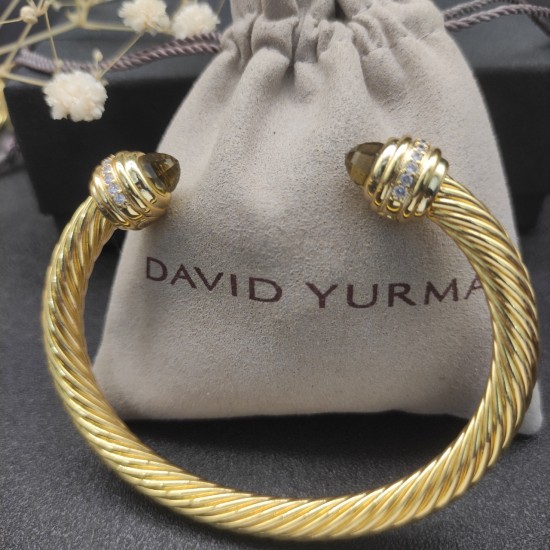 Hl76A20David Yurman 7mm金色镶嵌石褐色钻头手镯。建议适合佩戴的手围16-20cm