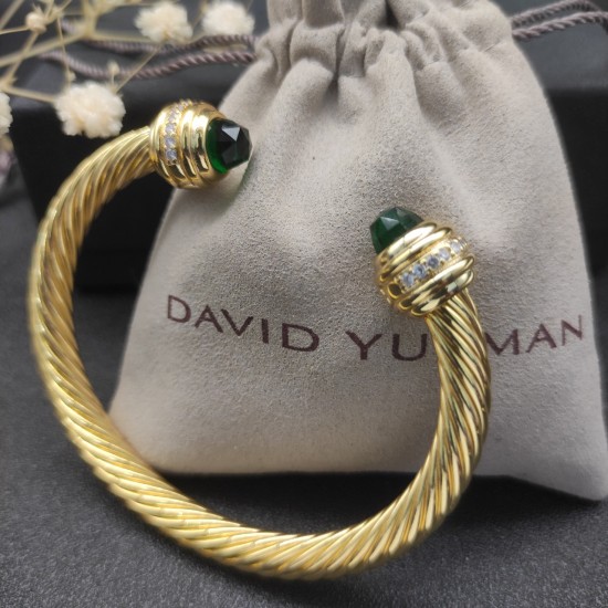 Hl76A20David Yurman 7mm金色镶嵌石深绿钻头手镯。建议适合佩戴的手围16-20cm