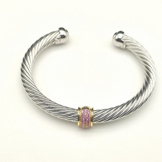 Hl76A20David Yurman 7mm银色金圆珠粉钻手镯。建议适合佩戴的手围16-20cm