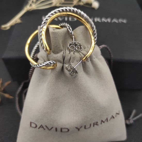 Hl76700 David Yurman 交叉扭线耳环，分色合银色两款，内径约2.5cm 分色