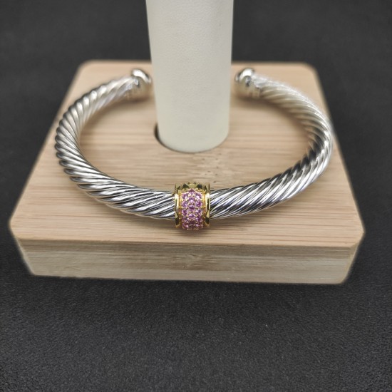 Hl76A20David Yurman 7mm银色金圆珠粉钻手镯。建议适合佩戴的手围16-20cm