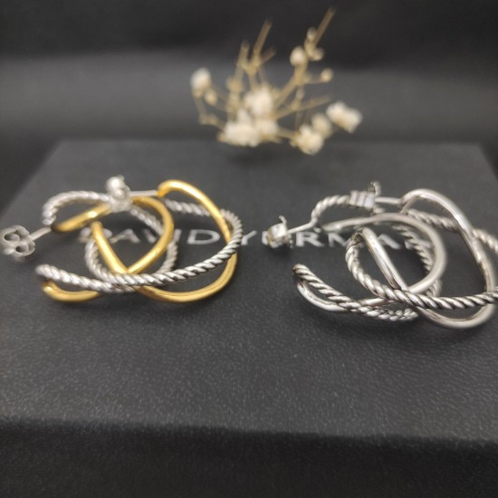 Hl76700 David Yurman 交叉扭线耳环，分色合银色两款，内径约2.5cm 分色