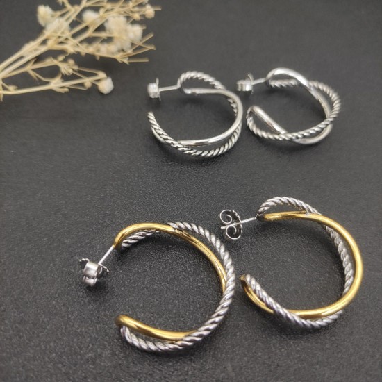 Hl76700 David Yurman 交叉扭线耳环，分色合银色两款，内径约2.5cm 分色