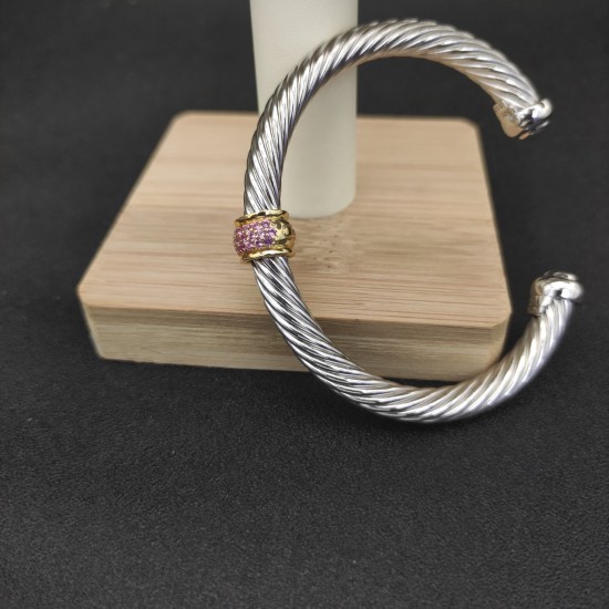 Hl76A20David Yurman 7mm银色金圆珠粉钻手镯。建议适合佩戴的手围16-20cm