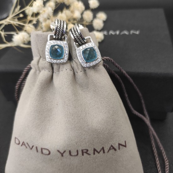 Hl75800David Yurman  主石7mm 四方钻纽线分件耳环、紫、红、蓝、黑、黄、香槟、绿、白玛瑙、白钻九种款式