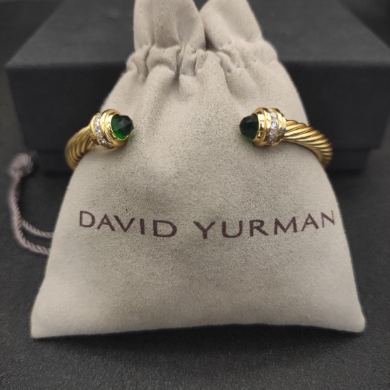 H看76900David Yurman 5MM金色带钻深绿钻手镯。建议适合佩戴的手围15-20cm