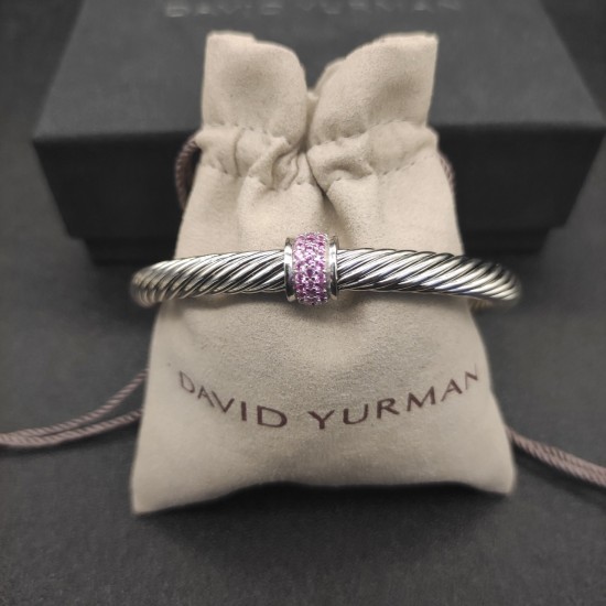 Hl75A20David Yurman 7mm银色圆珠粉钻手镯。建议适合佩戴的手围16-20cm