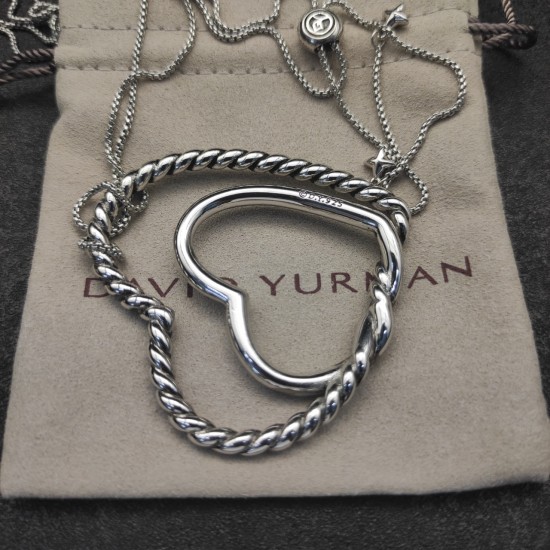 Hl76A10David Yurman 38mm双心项链。银色和分色两款 链条粗1.5mm，长度90cm可调节银色