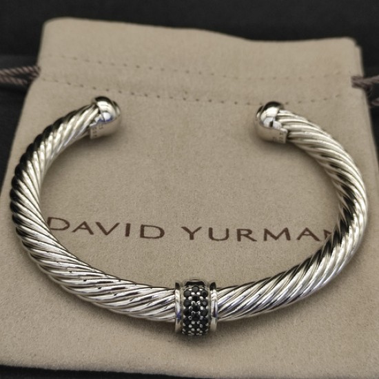 Hl65A20David Yurman 7mm银色圆珠黑钻手镯。建议适合佩戴的手围16-20cm