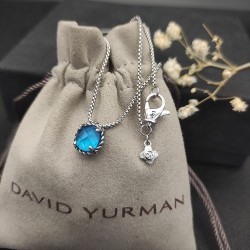 Hl87900David Yurman 8mm主石四爪蓝宝石项链。链条粗1.5mm，长度45+5cm延迟链