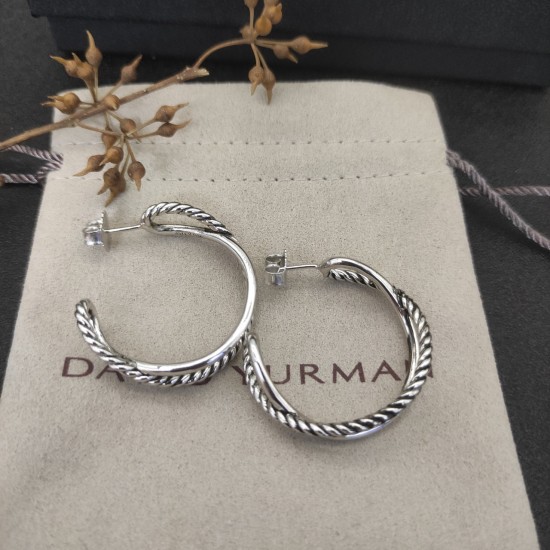 Hl76700 David Yurman 交叉扭线耳环，分色合银色两款，内径约2.5cm 分色