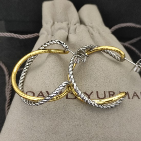 Hl76700 David Yurman 交叉扭线耳环，分色合银色两款，内径约2.5cm 分色