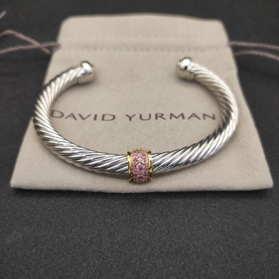 Hl76A20David Yurman 7mm银色金圆珠粉钻手镯。建议适合佩戴的手围16-20cm