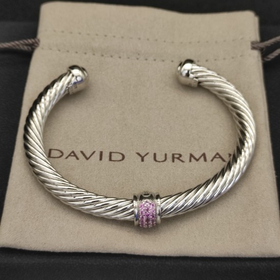 Hl75A20David Yurman 7mm银色圆珠粉钻手镯。建议适合佩戴的手围16-20cm