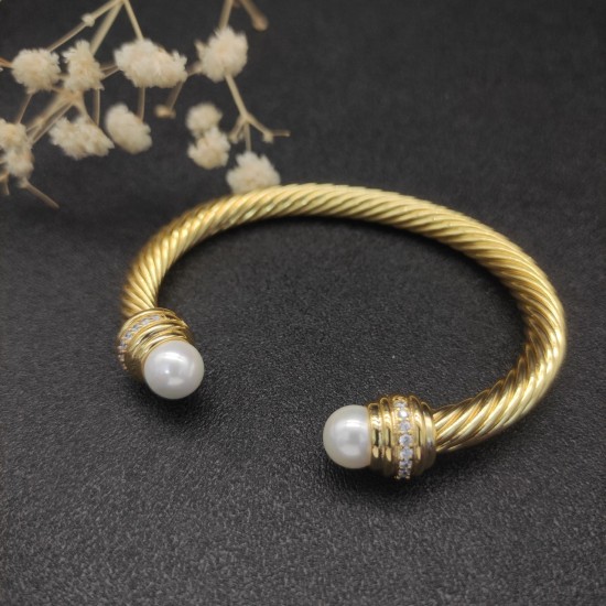 Hl75A20David Yurman 7mm金色镶嵌石珍珠手镯。建议适合佩戴的手围16-20cm