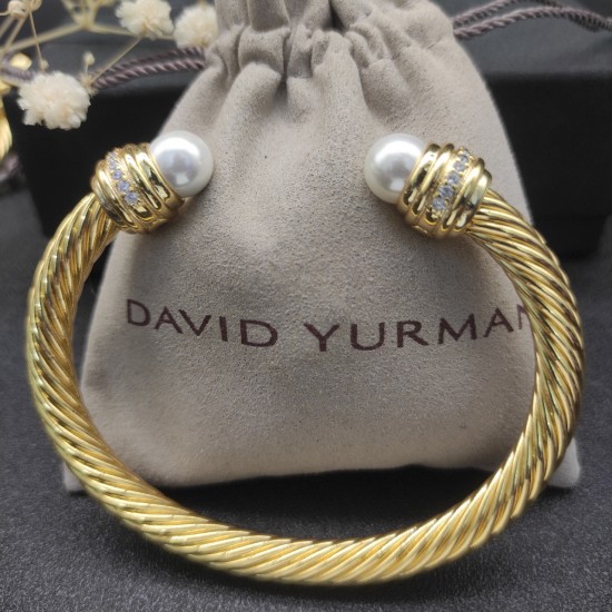 Hl75A20David Yurman 7mm金色镶嵌石珍珠手镯。建议适合佩戴的手围16-20cm