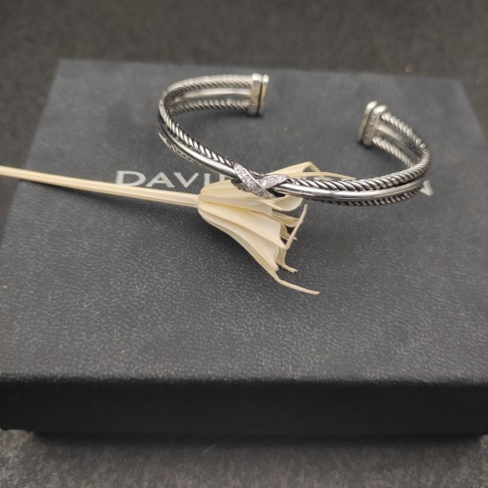 Hl76A20David Yurman  7MM三纽线交叉带钻X手镯。建议适合佩戴的手围15-20cm