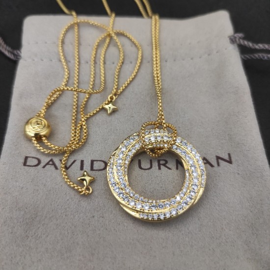 Hl76A10David Yurman 30mm黄金色圆形满钻项链。 链条粗1.5mm，长度90cm可调节