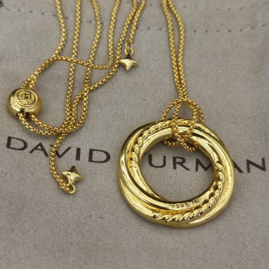 Hl76A10David Yurman 30mm黄金色圆形满钻项链。 链条粗1.5mm，长度90cm可调节