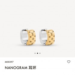 Hl76650驴家Nanogram 耳环为抛光金属环镂刻 Monogram 图案，致意品牌传承的同时见证精湛工艺。