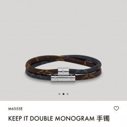 驴家Keep It Double 手镯结合 Monogram Eclipse 和 Monogram Macassar 两式经典帆布，以个性 Keep it 金属钩扣锁定醒目层叠设计，其上镂刻标