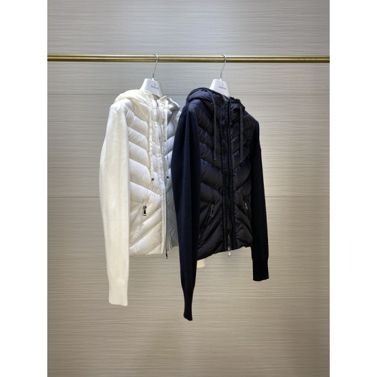 Moncler Jacket  蒙口款女士针织拼接羽绒服开衫系列 连帽羽绒服外套