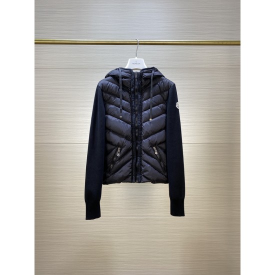 Moncler Jacket  蒙口款女士针织拼接羽绒服开衫系列 连帽羽绒服外套