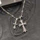 Blue Diamond Distressed Double Cross Necklace