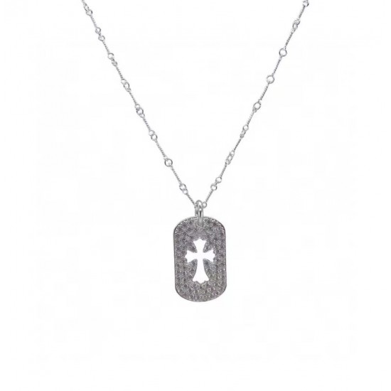 Cross Square Diamond Pendant Necklace