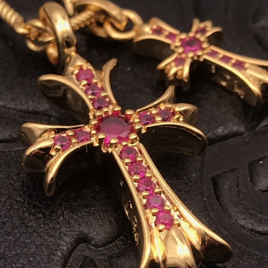 Pink Diamond Double Cross Necklace