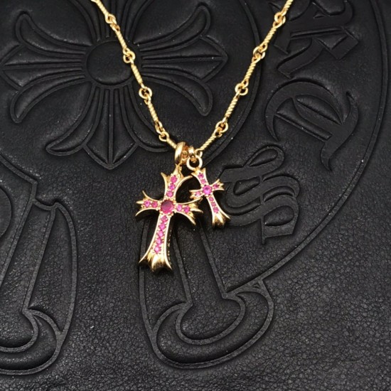 Pink Diamond Double Cross Necklace