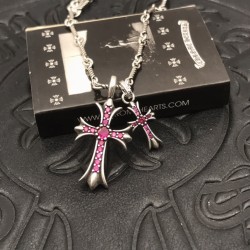 Pink Diamond Distressed Double Cross Necklace