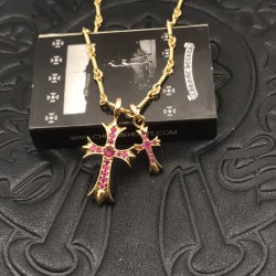 Pink Diamond Double Cross Necklace