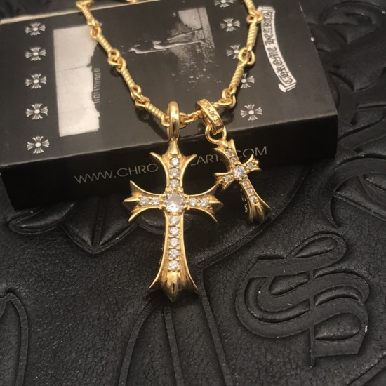 White Diamond Double Cross Necklace