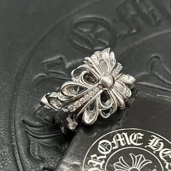 White gold diamond open cross ring