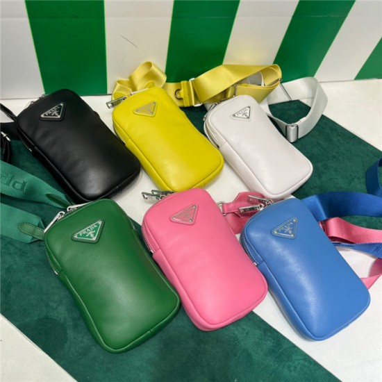 1BP027 P*ada Teal Leather Mobile phone Bag Best Version