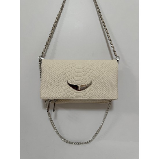 Zadig Bag, Small, White with Snake Print, 5