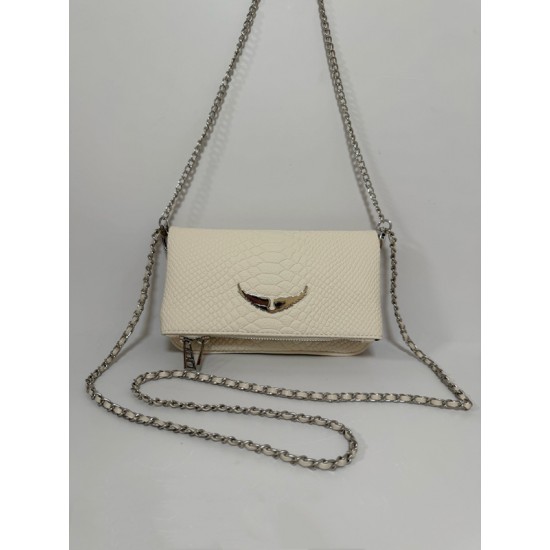 Zadig Bag, Small, White with Snake Print, 5