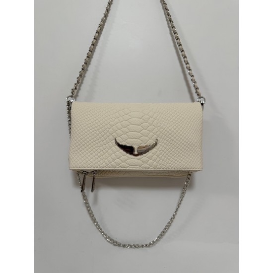 Zadig Bag, Small, White with Snake Print, 5