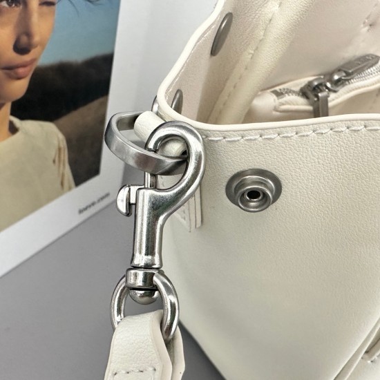 360 mini mini series Bel Air white smooth cowhide leather mini handbag decorated with old silver metal with removable leather keychain two buckle ring turn lock closure with front buckle strap can be free to switch the style on the body cool spicy full bi