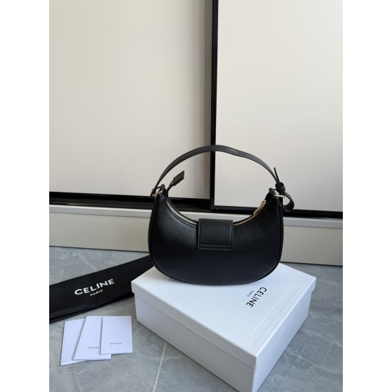 360 AVA moon bag black calf leather lining anti-brushed cowhide hardware using pairs of zp real thick gold plating technology crescent moon bag type with triumphal arch large gold buckle embellishment simple hundred with a sense of high class pull full te