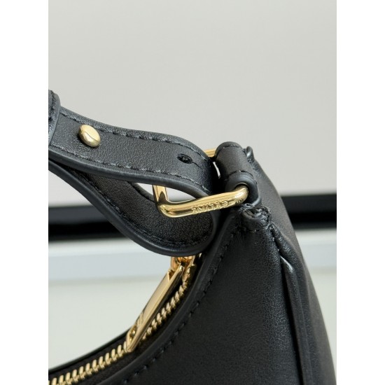 360 AVA moon bag black calf leather lining anti-brushed cowhide hardware using pairs of zp real thick gold plating technology crescent moon bag type with triumphal arch large gold buckle embellishment simple hundred with a sense of high class pull full te